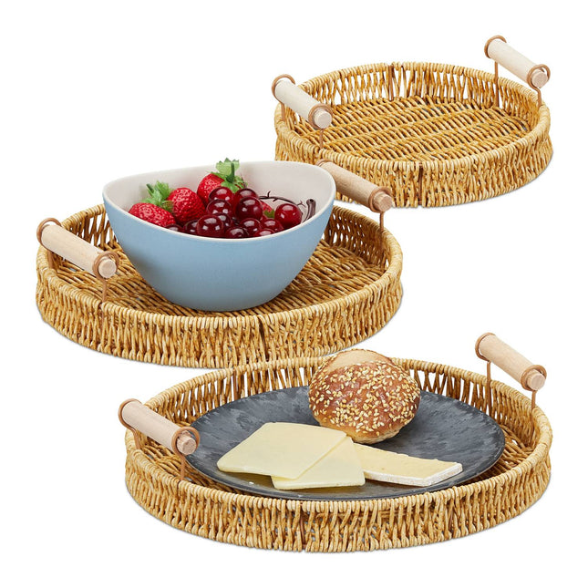 Rundes Serviertablett-Set, geflochtene Pflanzenfaser, 3 Größen