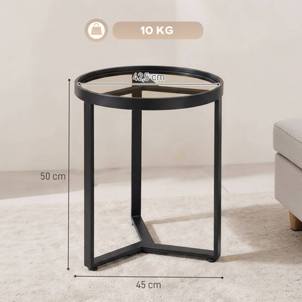 Runder Beistelltisch, gehärtete Glasplatte, Schwarz 45 cm