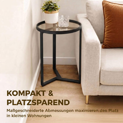 Runder Beistelltisch, gehärtete Glasplatte, Schwarz 45 cm