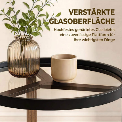 Runder Beistelltisch, gehärtete Glasplatte, Schwarz 45 cm
