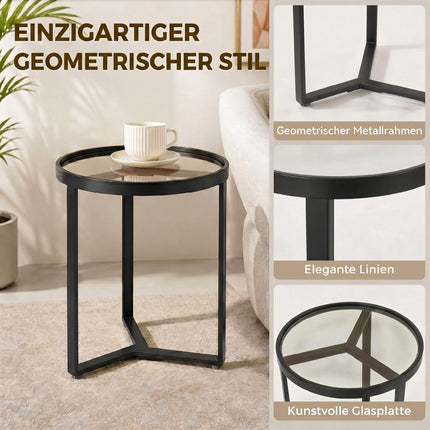 Runder Beistelltisch, gehärtete Glasplatte, Schwarz 45 cm