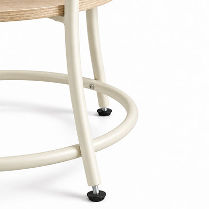 Round Side Table with 2 Shelves and Adjustable Feet, Cream, Light Wood-Effect