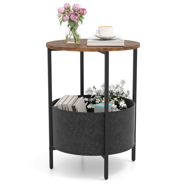 Runder Beistelltisch mit abnehmbarem Filzkorb, 44 cm