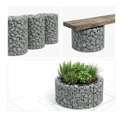 Runder Stahl-Gabionenkorb zum Bepflanzen, 90x40 cm