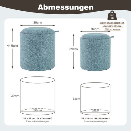 Ensemble ottoman de rangement rond avec couvercle réversible, bleu