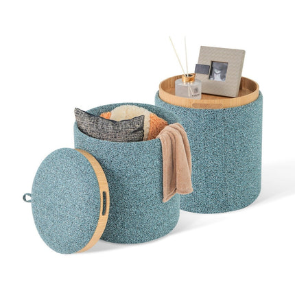 Ensemble ottoman de rangement rond avec couvercle réversible, bleu