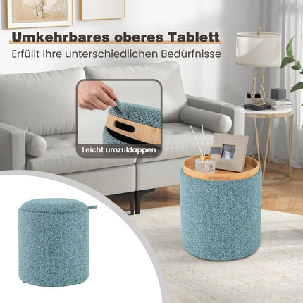 Ensemble ottoman de rangement rond avec couvercle réversible, bleu