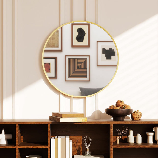 Miroir mural rond, 61 cm, cadre en aluminium doré