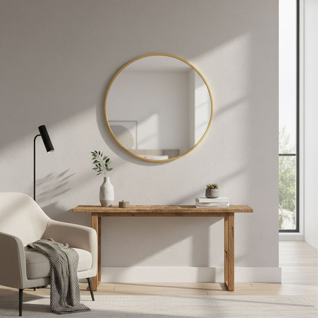 Miroir mural rond, cadre en métal, décoratif et fonctionnel