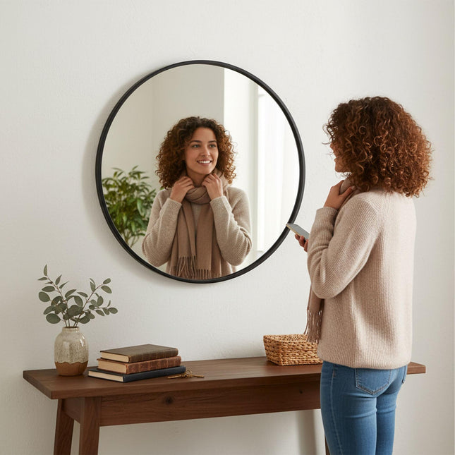 Miroir mural rond - Cadre en métal, décoratif, polyvalent
