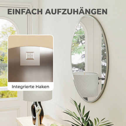 Miroir mural rond, design moderne, 61 cm, argent