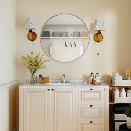 Miroir mural rond, design moderne, 61 cm, argent