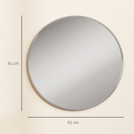 Miroir mural rond, design moderne, 61 cm, argent