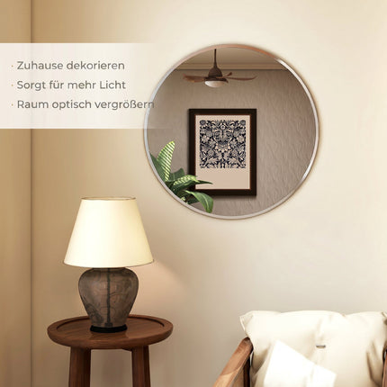 Miroir mural rond, design moderne, 61 cm, argent