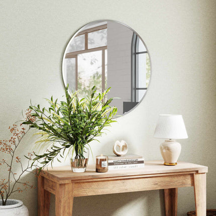 Miroir mural rond, design moderne, 61 cm, argent