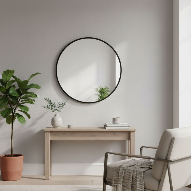 Miroir mural rond à cadre métallique - Décoratif et fonctionnel