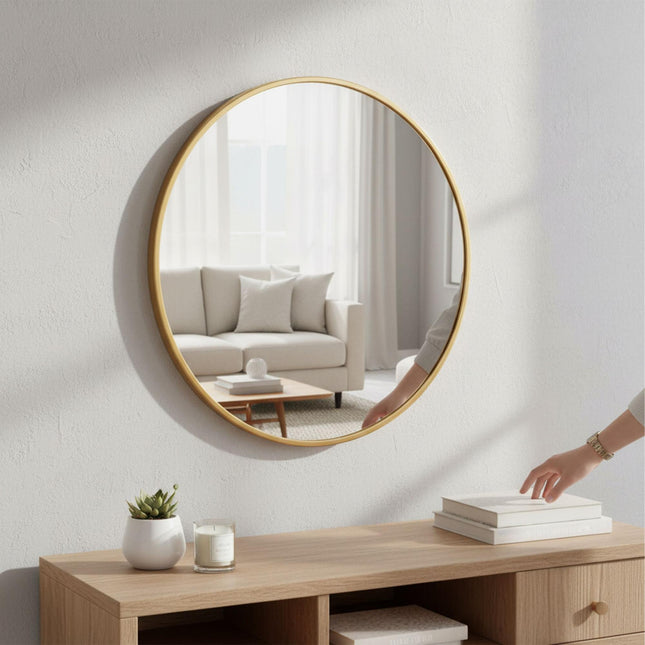 Miroir mural rond à cadre métallique - Décoratif et fonctionnel