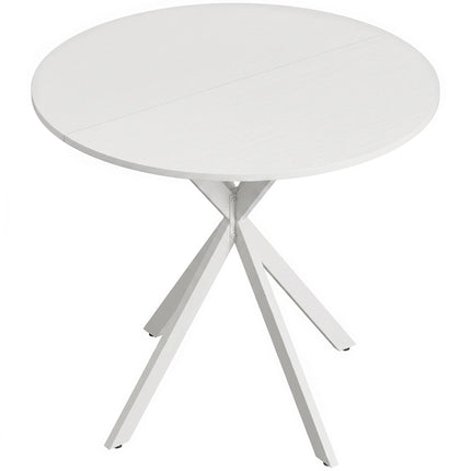 Table de cuisine ronde blanche, 80 cm, plateau aspect bois, pieds en métal