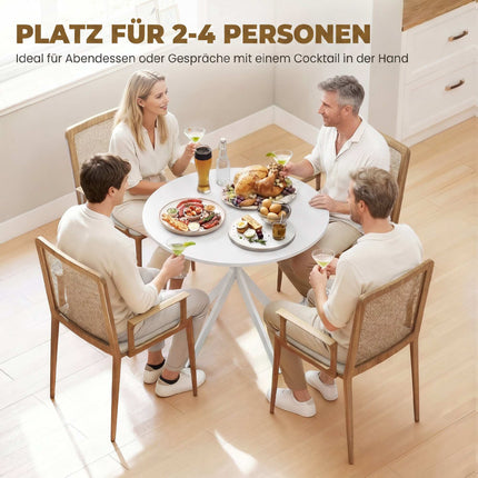 Table de cuisine ronde blanche, 80 cm, plateau aspect bois, pieds en métal