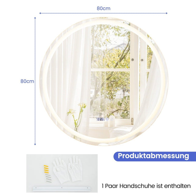 Miroir de salle de bain rond avec miroir chauffant anti-buée et affichage Miroir LED à intensité variable.