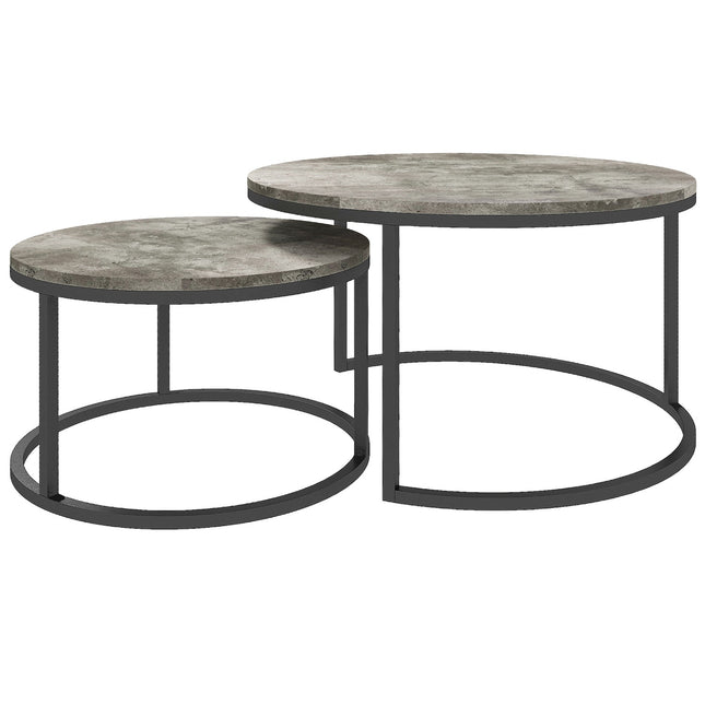 Couchtisch-Set in Marmoroptik, rund, grau, 2-teilig