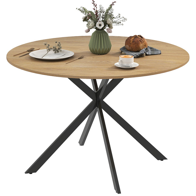 Table à manger ronde pour 4 personnes, table de cuisine de style industriel avec pieds en acier, pour salle à manger, cuisine, chêne