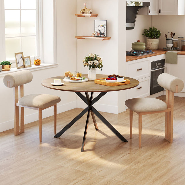 Table à manger ronde pour 4 personnes, table de cuisine de style industriel avec pieds en acier, pour salle à manger, cuisine, chêne