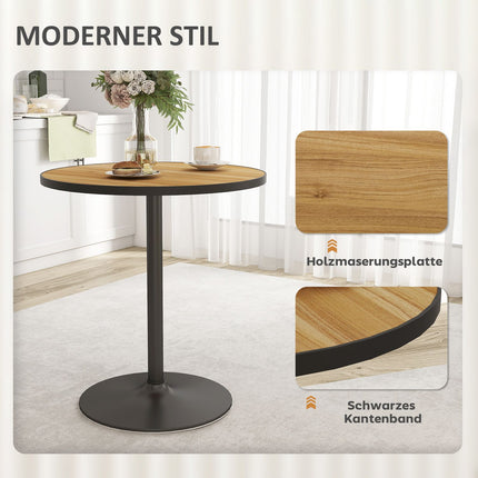 Table à manger ronde, aspect chêne, design compact, pour 2 à 4 personnes, chêne