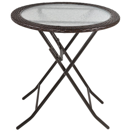 Runder klappbarer Campingtisch – Rattanbraun, Stahl, Ø 68 cm