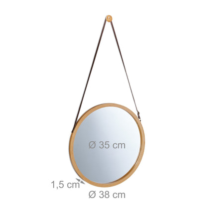 Miroir rond suspendu avec cadre en bambou