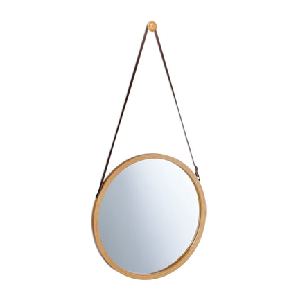 Miroir rond suspendu avec cadre en bambou
