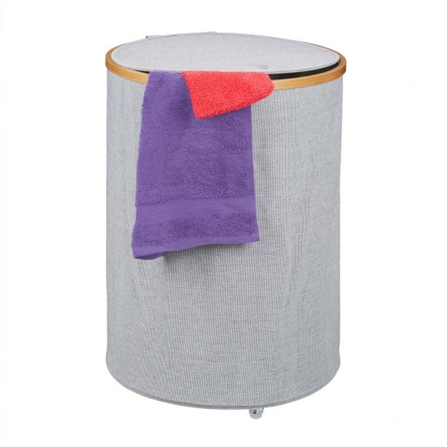 Panier à linge rond en tissu et bambou