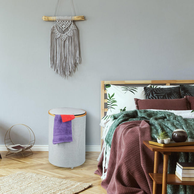 Panier à linge rond en tissu et bambou