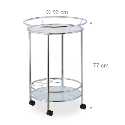 Runder Servierwagen Chrom &amp; Glas