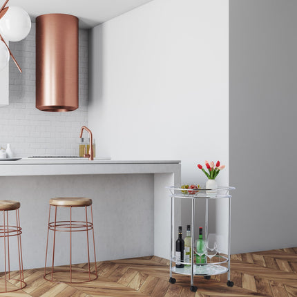 Runder Servierwagen Chrom &amp; Glas