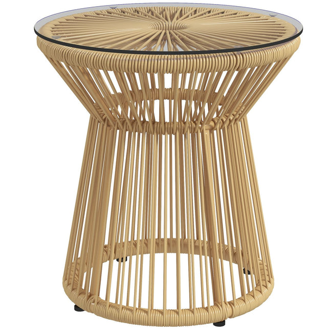 Runder Terrassentisch – Glasplatte, Metalltrommel-Design