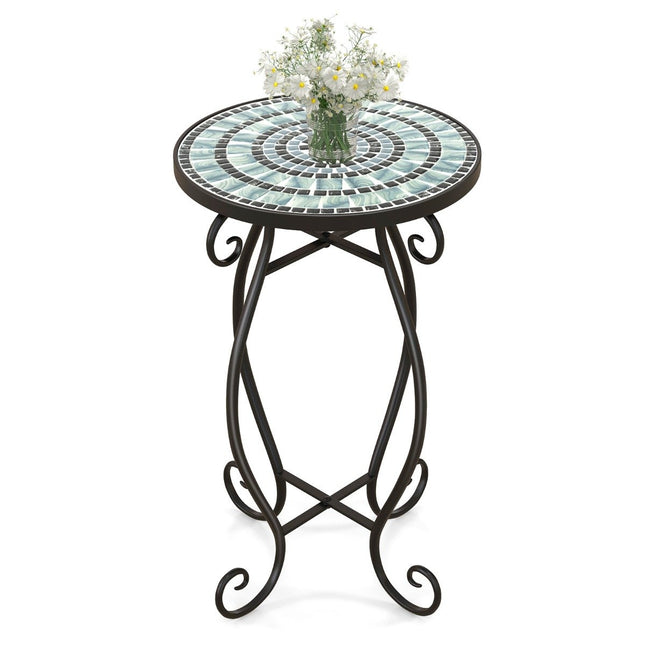 Table d'appoint ronde en mosaïque en métal et céramique 30 x 50 cm pour balcon, terrasse, jardin