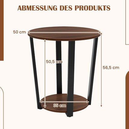 Table d'appoint ronde avec étagère ouverte &amp; Table d'appoint à 2 niveaux avec cadre en métal, table de canapé, noyer