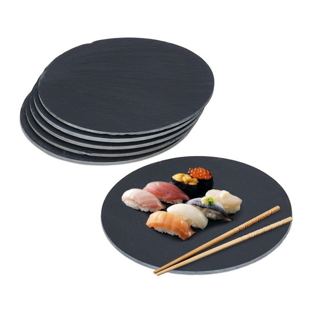 Lot de 6 assiettes rondes en ardoise