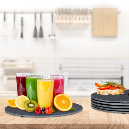 Lot de 6 assiettes rondes en ardoise