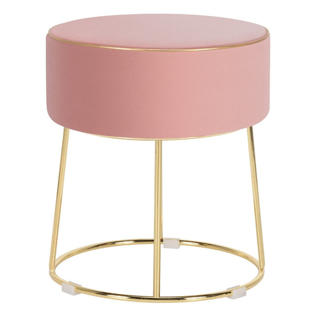 Tabouret rond en velours avec pieds en métal, tabouret de dressing rembourré, peut supporter jusqu'à 150 kg, rose