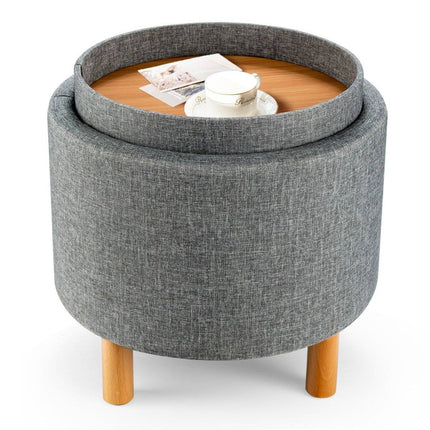 Runder Hocker mit Stauraum &amp; abnehmbarem Deckel belastbar bis 150 kg. Grauer Fußhocker