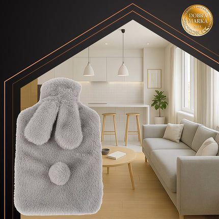 Rubber Hot Water Bottle with Plush Cover, 1.8L
