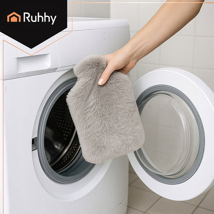 Rubber Hot Water Bottle with Plush Cover, 1.8L