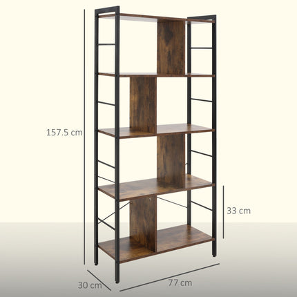 Étagère rustique marron à 5 niveaux, structure en métal, 77 x 30 x 157,5 cm