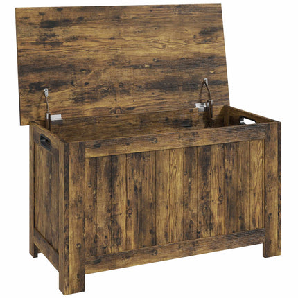 Coffre de rangement rustique en MDF brun avec charnières de sécurité