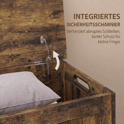 Coffre de rangement rustique en MDF brun avec charnières de sécurité