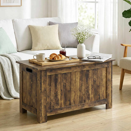 Coffre de rangement rustique en MDF brun avec charnières de sécurité