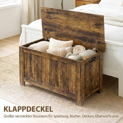 Coffre de rangement rustique en MDF brun avec charnières de sécurité