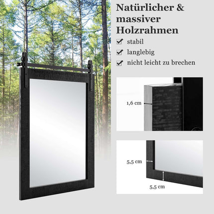Rustikaler rechteckiger Wandspiegel, Massivholzrahmen, 76x56 cm